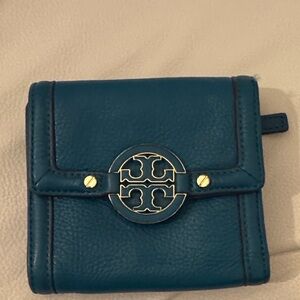 Tory Burch Blue Leather Wallet with Gold Accents